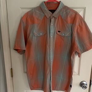 Howler Brothers Orange and Blue Plaid Shirt